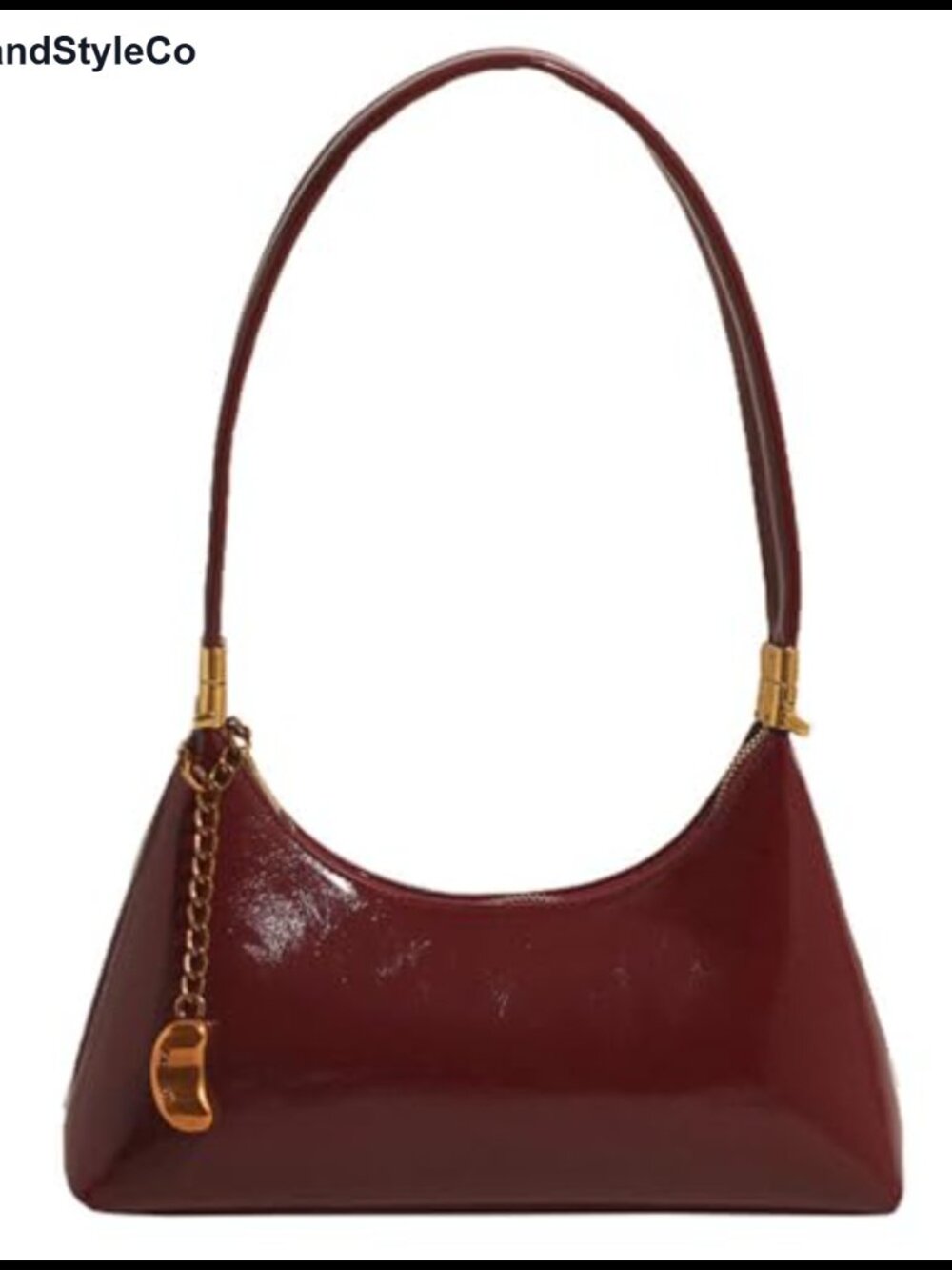 Vintage Glossy Patent Faux Leather Shoulder Bag with 2 Straps, Small Hobo Purse
